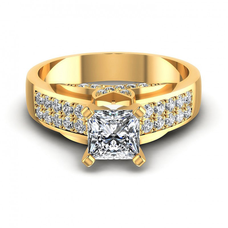 Princess and Round Diamonds 0.85CT Engagement Ring in 14KT Yellow Gold