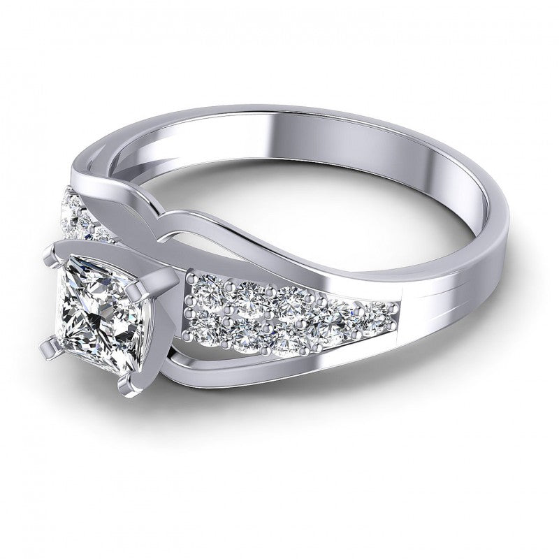 Princess and Round Diamonds 0.70CT Engagement Ring in 14KT Rose Gold