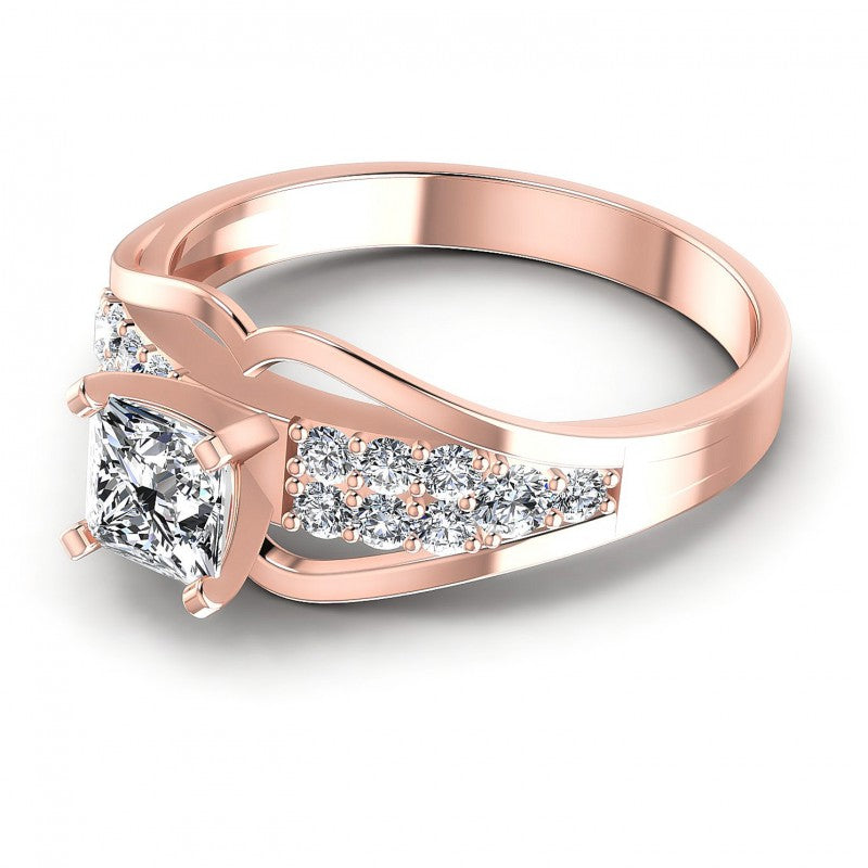 Princess and Round Diamonds 0.70CT Engagement Ring in 18KT Rose Gold