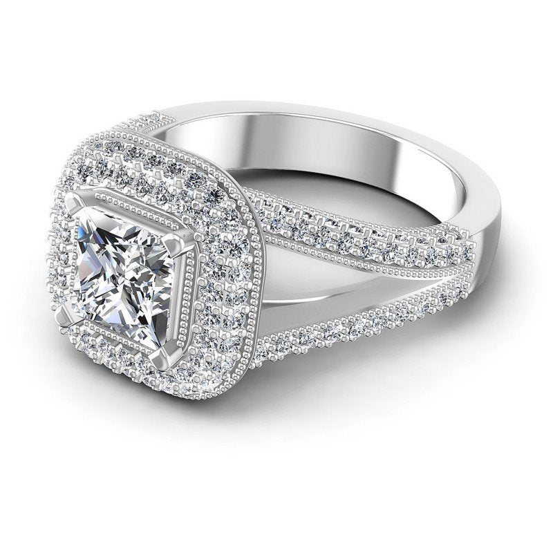 Princess and Round Diamonds 1.45CT Antique Ring in 14KT Rose Gold