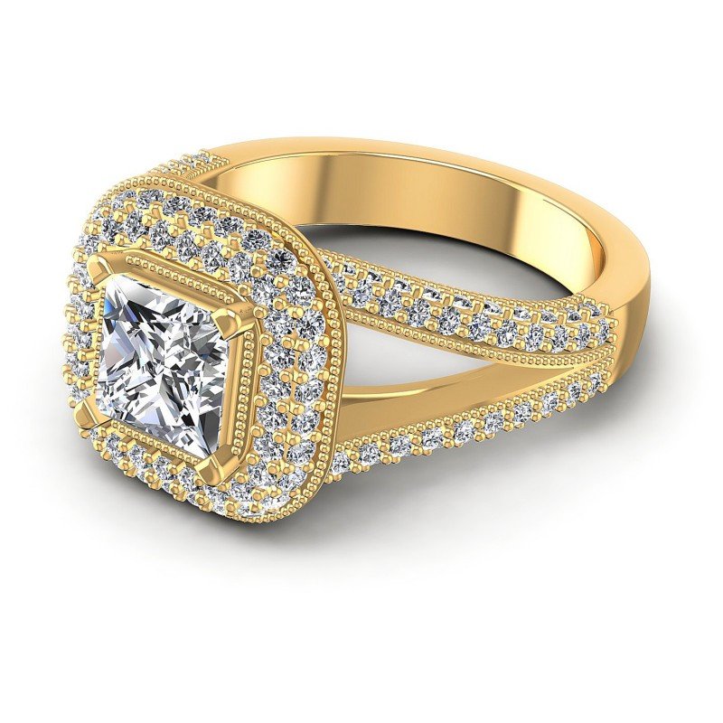 Princess and Round Diamonds 1.45CT Antique Ring in 14KT Rose Gold