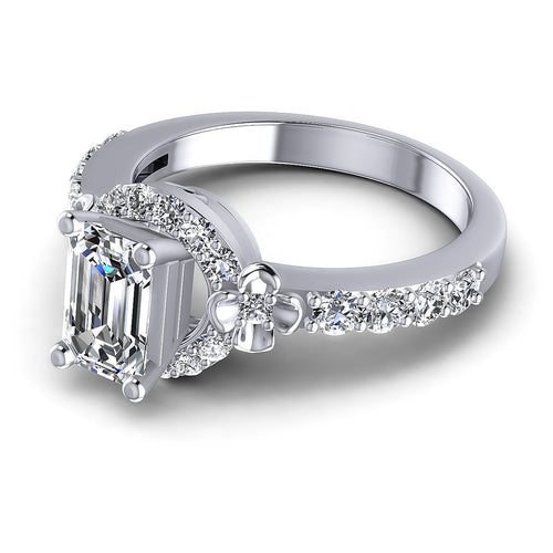 0.95CT Emerald And Round  Cut Diamonds Engagement Rings