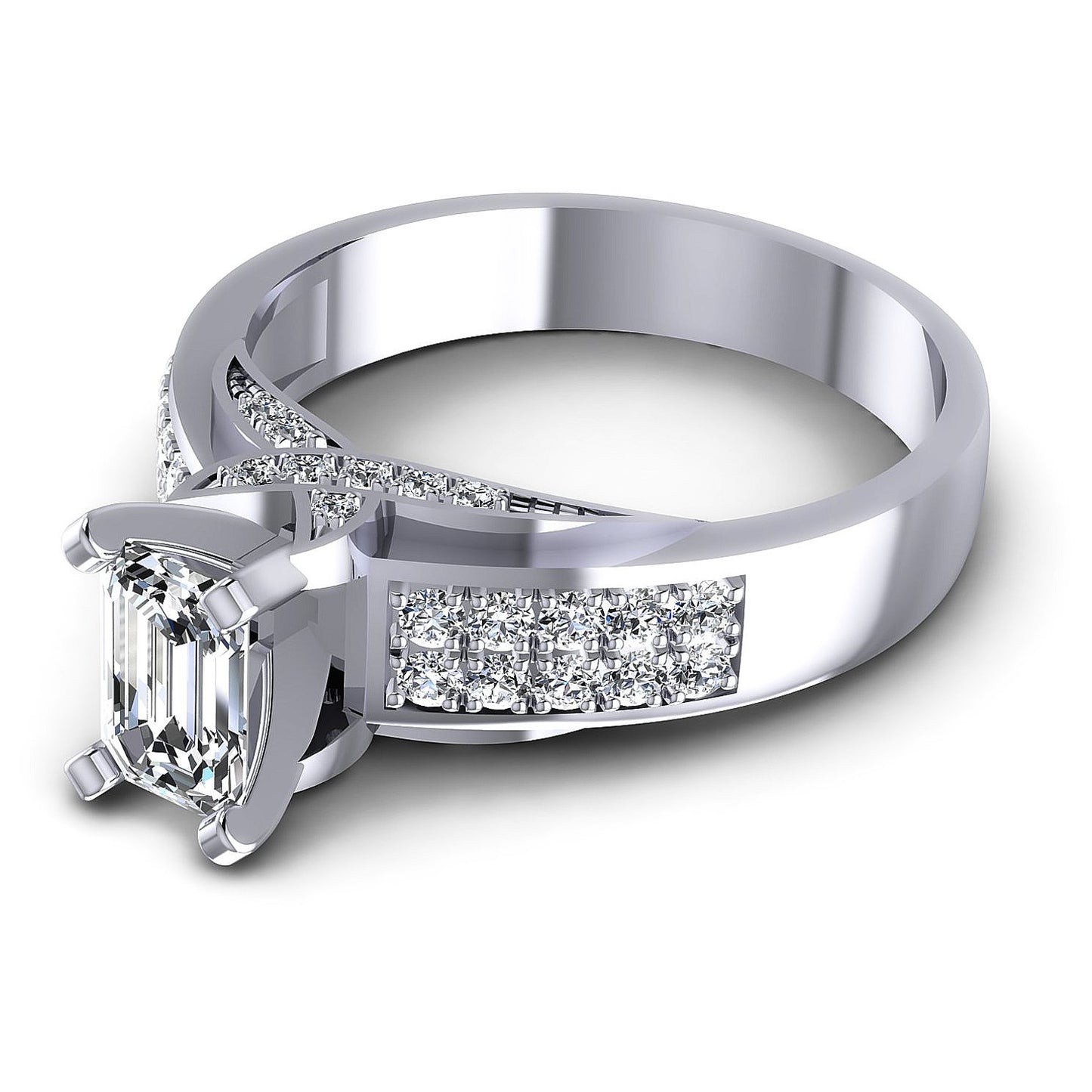 0.85CT Emerald And Round  Cut Diamonds Engagement Rings