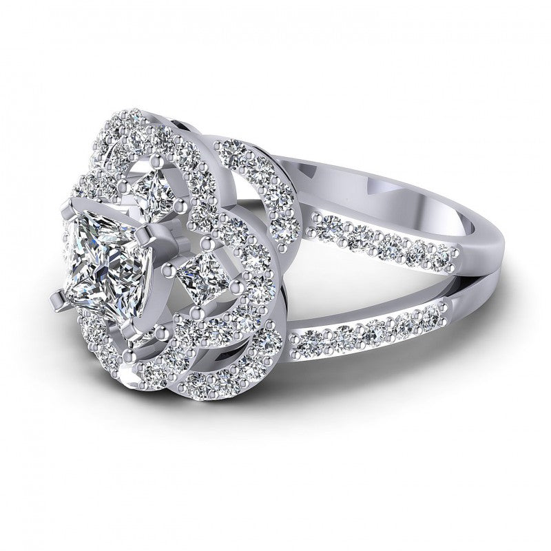Princess and Round Diamonds 1.15CT Engagement Ring in 14KT Rose Gold
