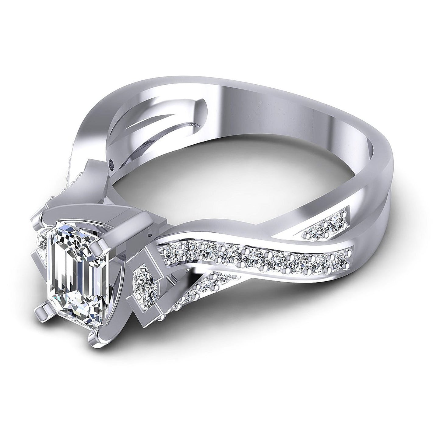 0.75CT Emerald And Round And Marquise  Cut Diamonds Engagement Rings