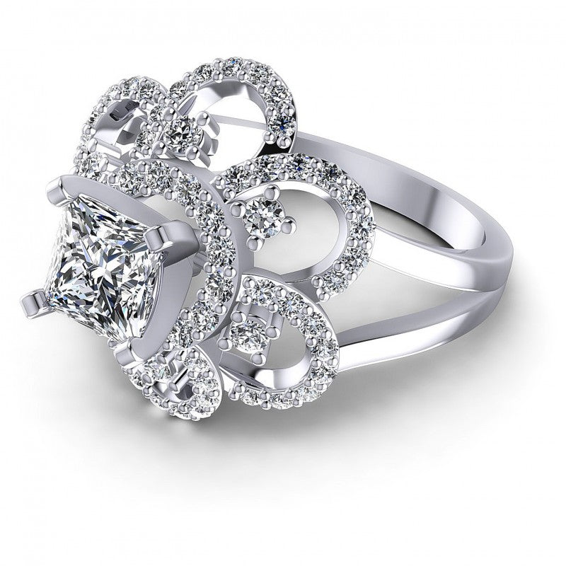 Princess and Round Diamonds 1.15CT Engagement Ring in 14KT Rose Gold