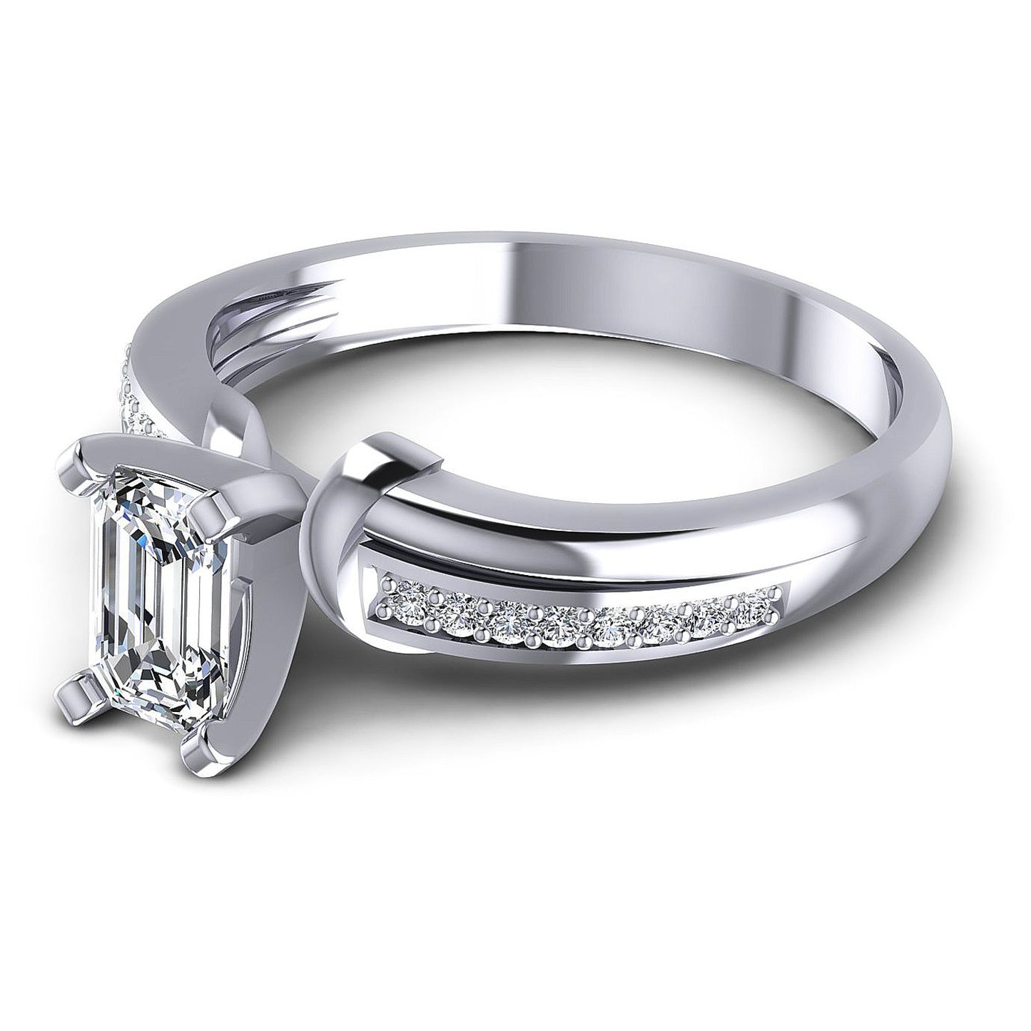 0.45CT Emerald And Round  Cut Diamonds Engagement Rings