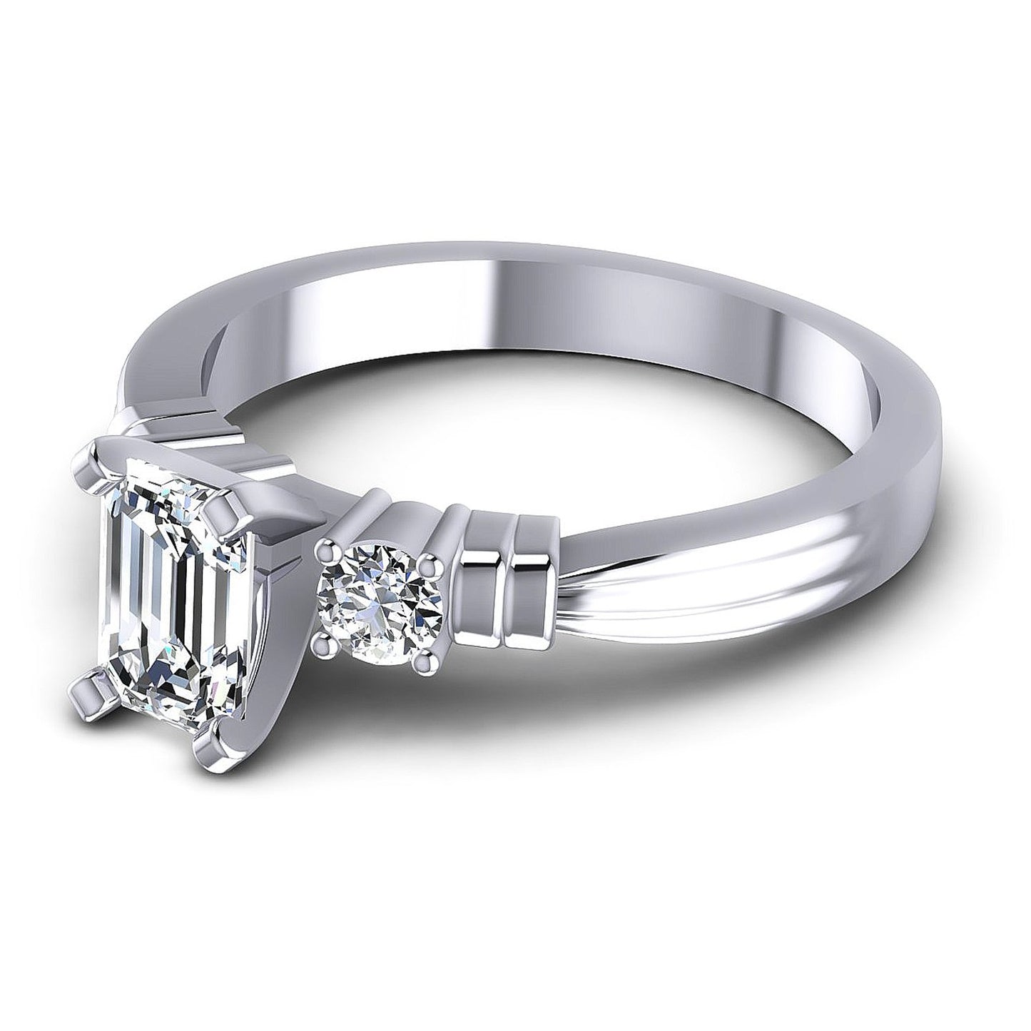 0.55CT Emerald And Round  Cut Diamonds Engagement Rings