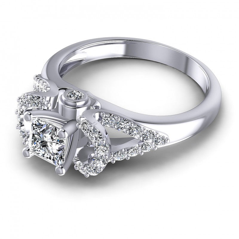 Princess and Round Diamonds 0.80CT Engagement Ring in 14KT Rose Gold