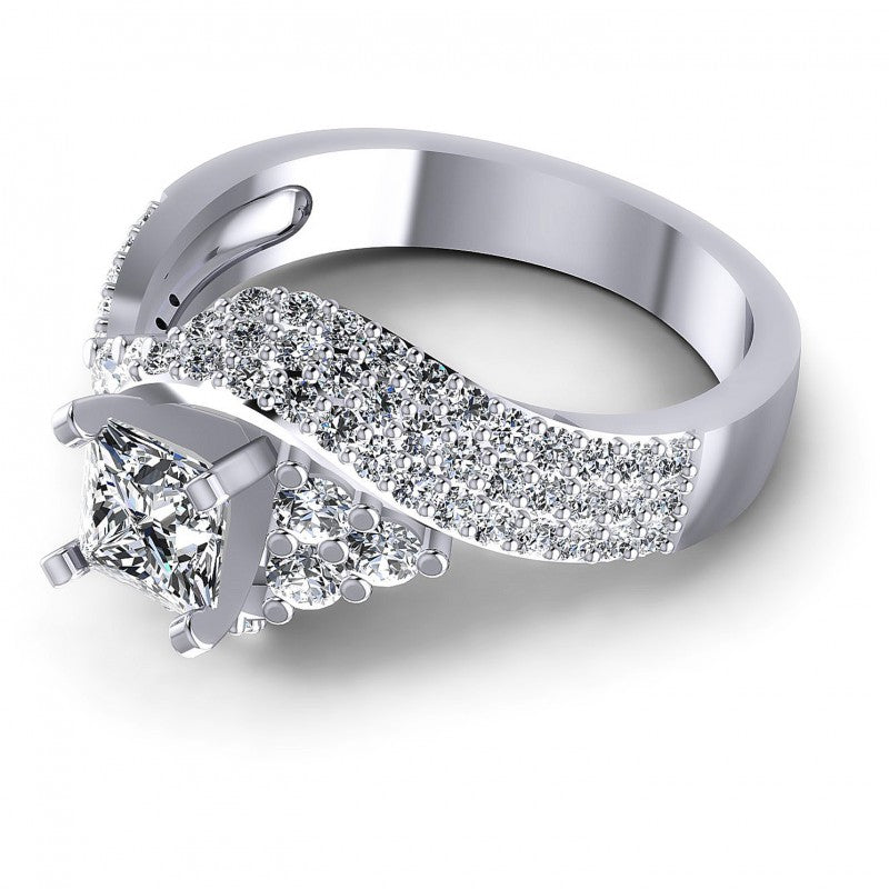 Princess and Round Diamonds 1.10CT Engagement Ring in 14KT Rose Gold
