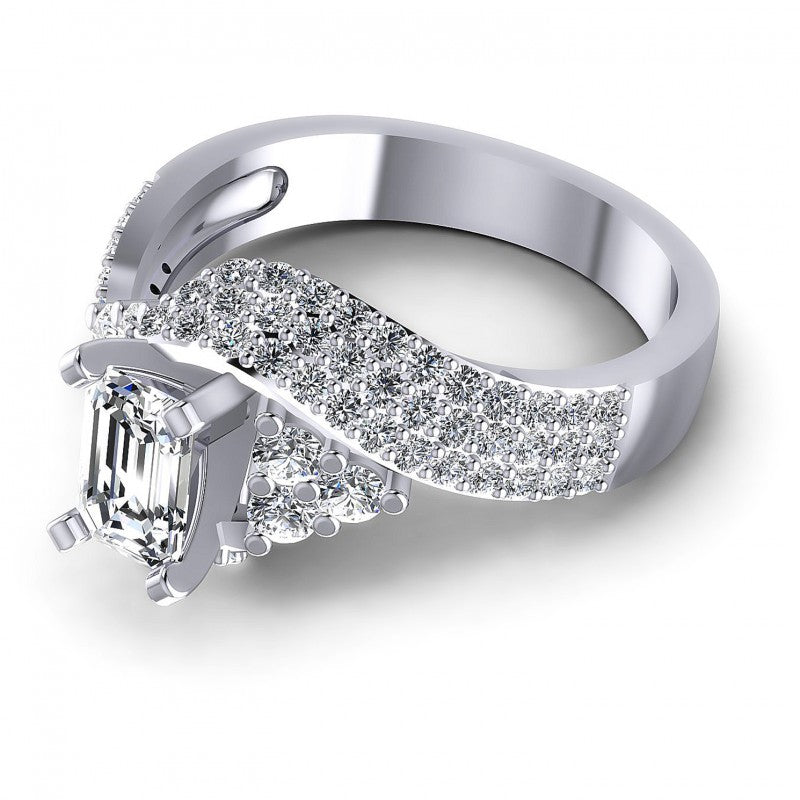 Round and Emerald Diamonds 1.10CT Engagement Ring in 14KT Rose Gold