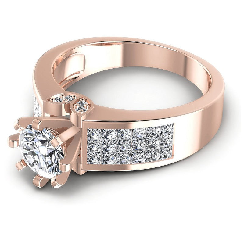 Princess and Round Diamonds 1.20CT Engagement Ring in 18KT Rose Gold