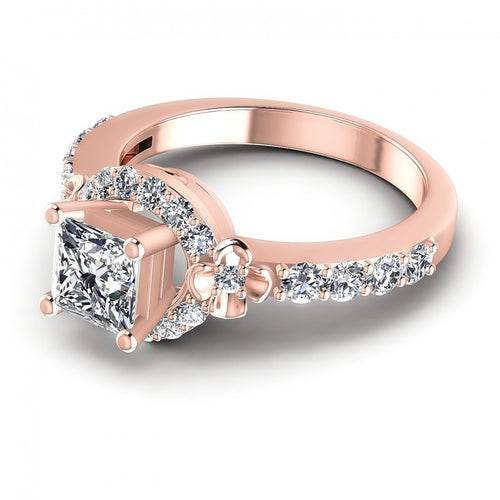 Princess and Round Diamonds 0.95CT Engagement Ring in 18KT Rose Gold