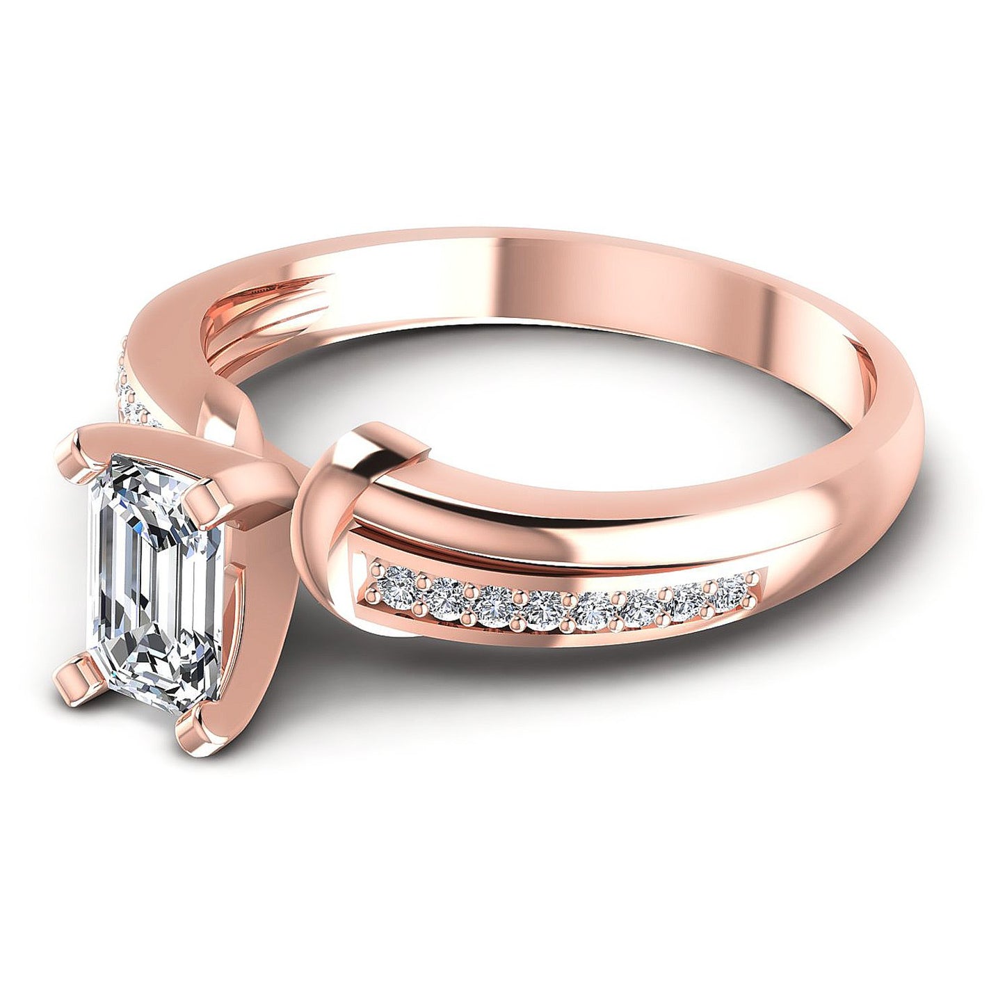 0.45CT Emerald And Round  Cut Diamonds Engagement Rings