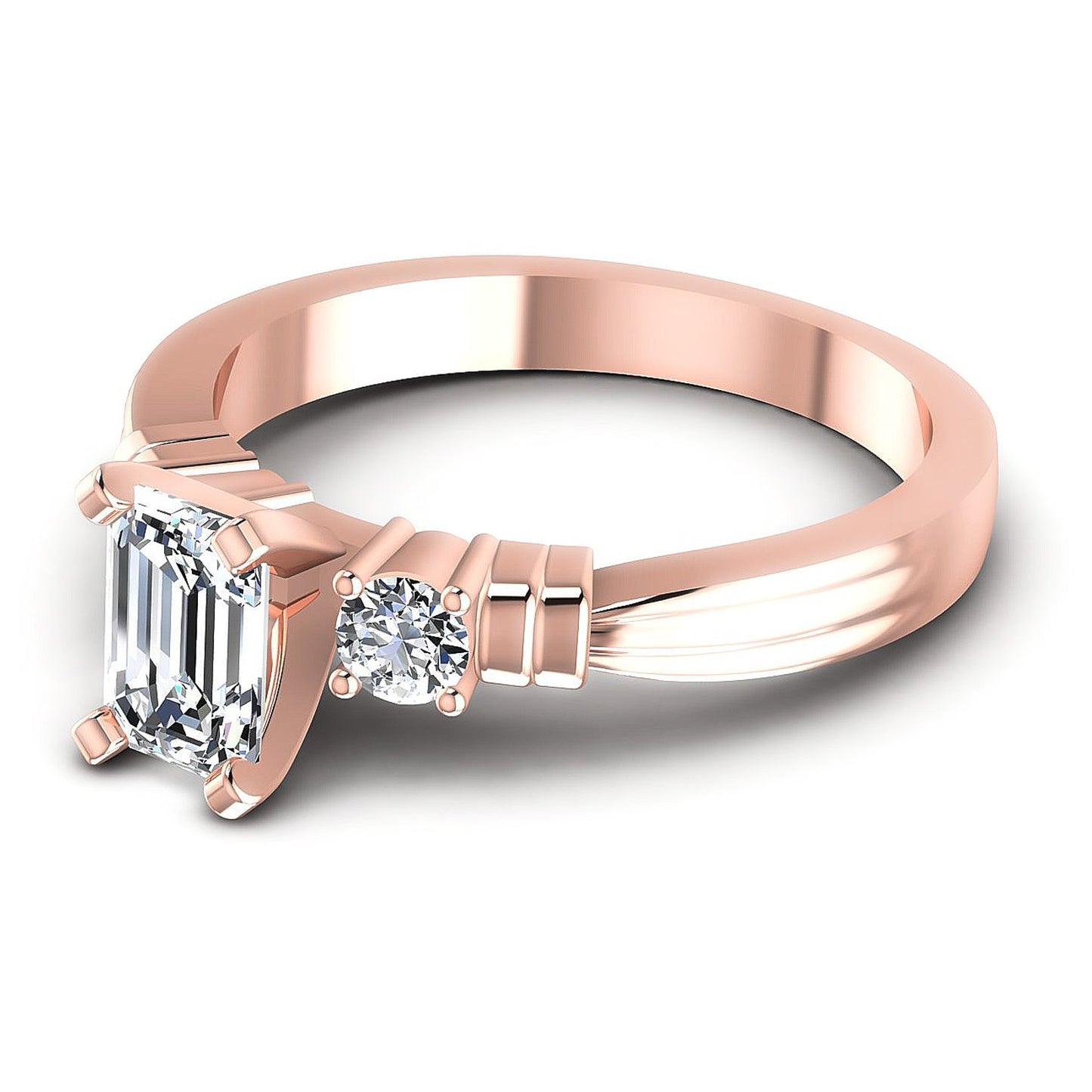 0.55CT Emerald And Round  Cut Diamonds Engagement Rings