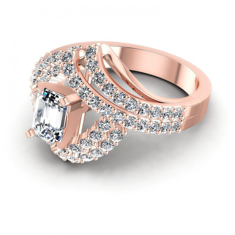 Round and Emerald Diamonds 1.15CT Engagement Ring in 18KT Rose Gold