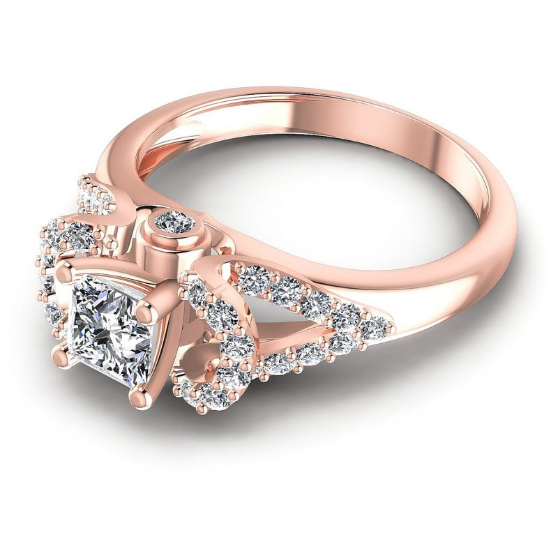 Princess and Round Diamonds 0.80CT Engagement Ring in 18KT Rose Gold