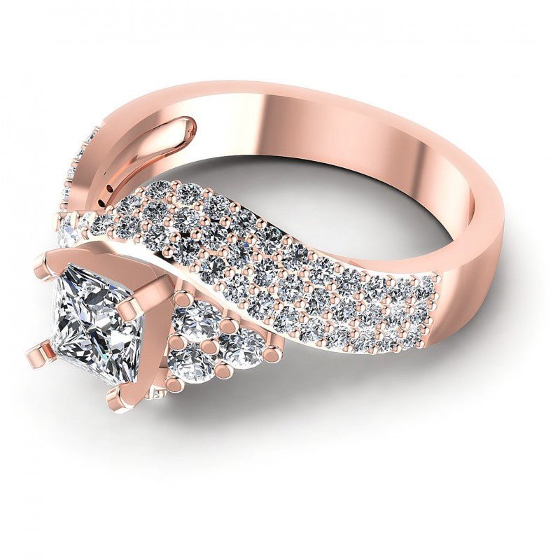 Princess and Round Diamonds 1.10CT Engagement Ring in 18KT Rose Gold