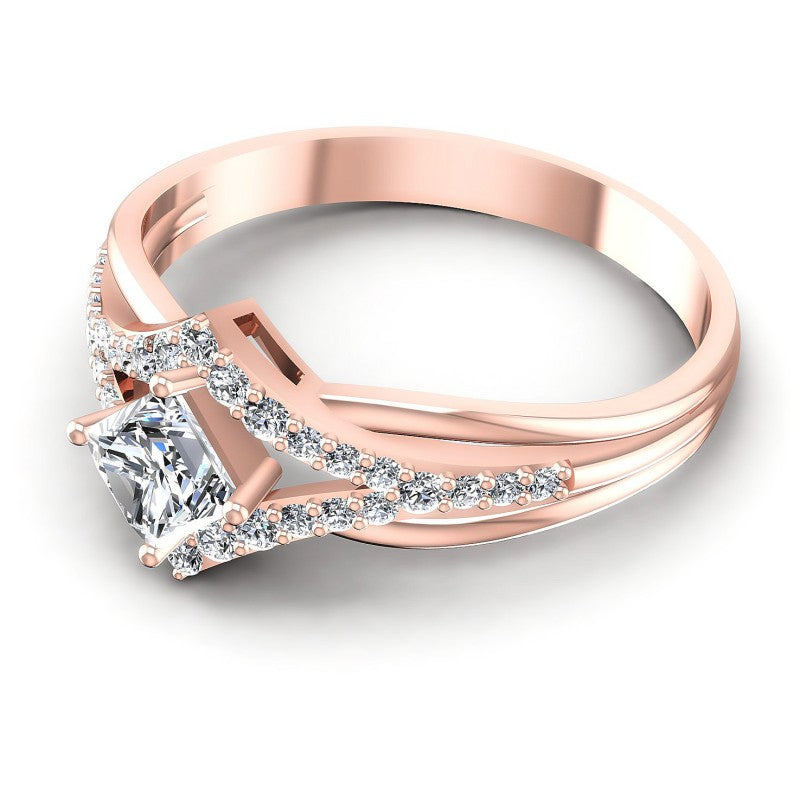 Princess and Round Diamonds 0.60CT Engagement Ring in 18KT Rose Gold