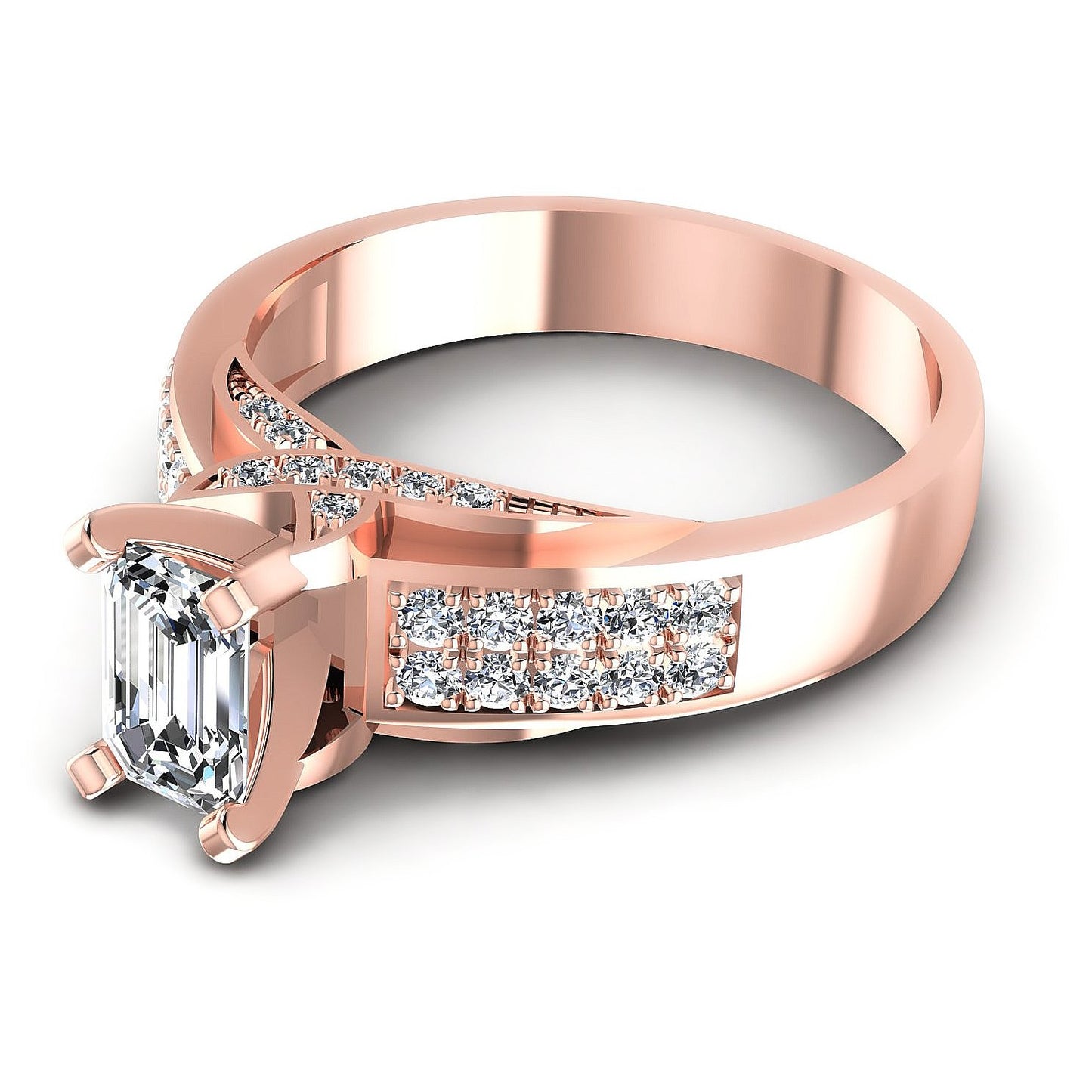 0.85CT Emerald And Round  Cut Diamonds Engagement Rings