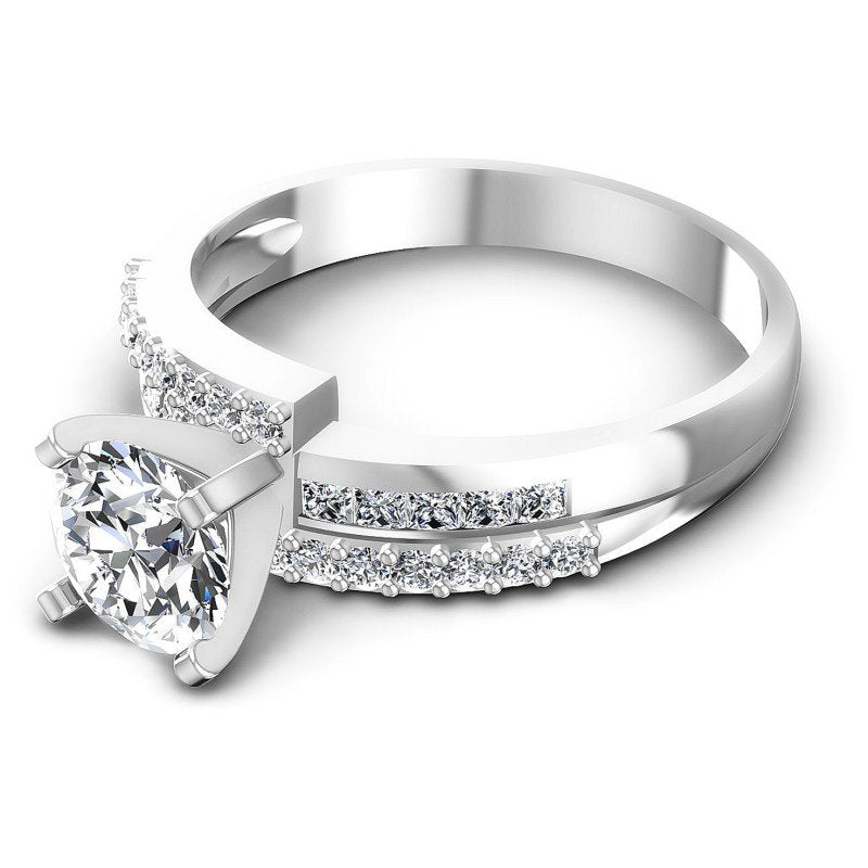 Princess and Round Diamonds 0.95CT Engagement Ring in 14KT Rose Gold