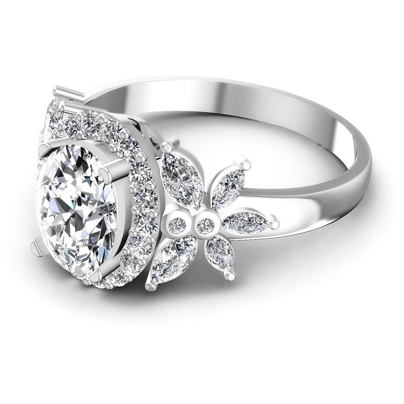Round and Oval and Marquise Diamonds 1.15CT Halo Ring in 14KT Rose Gold