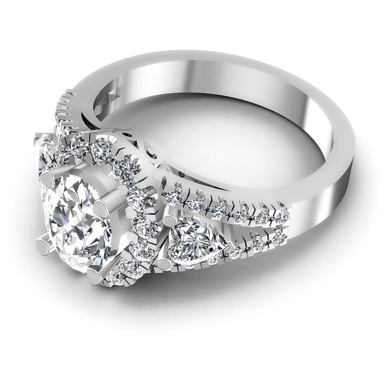 Round and Oval and Heart Diamonds 1.30CT Halo Ring in 14KT Rose Gold