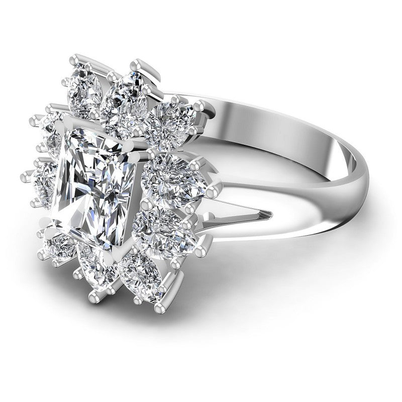 Radiant and Pear Diamonds 1.65CT Halo Ring in 14KT Rose Gold