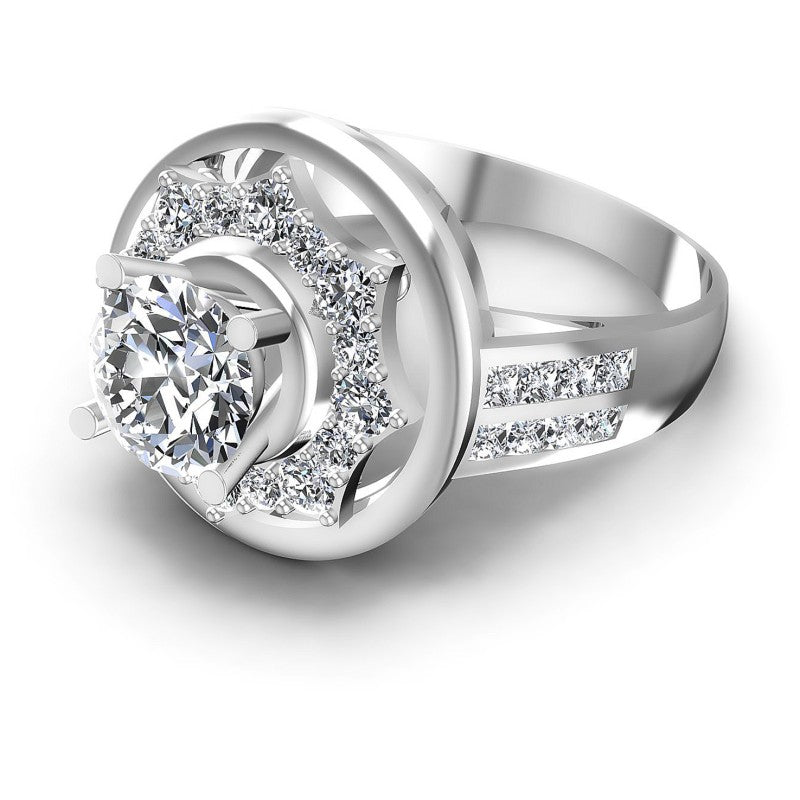 Princess and Round Diamonds 1.35CT Halo Ring in 14KT Rose Gold