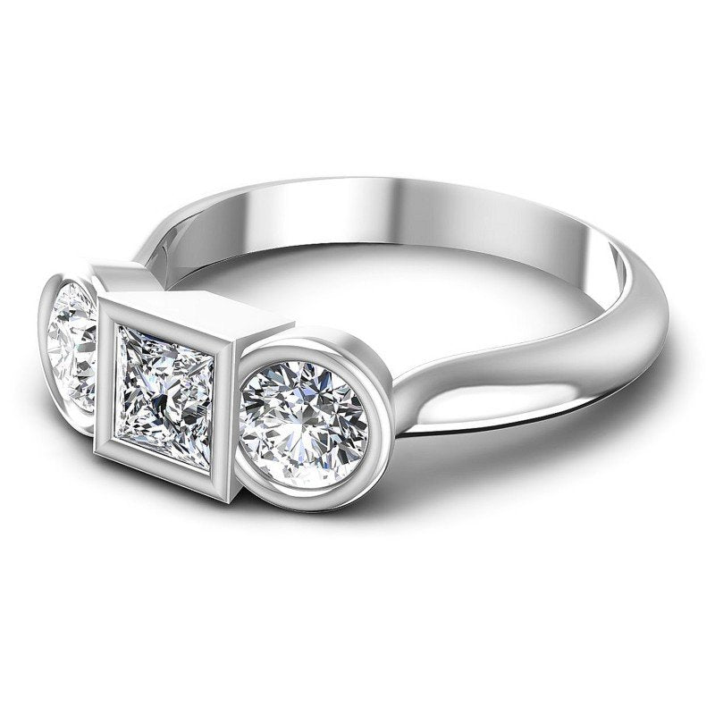Princess and Round Diamonds 1.10CT Three Stone Ring in 14KT Rose Gold