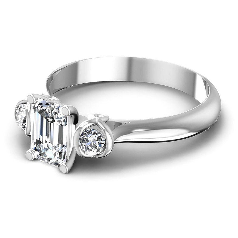 Round and Emerald Diamonds 0.80CT Three Stone Ring in 14KT Rose Gold