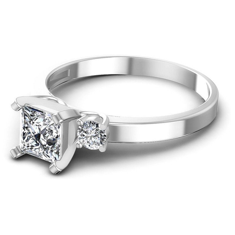 Princess and Round Diamonds 0.85CT Three Stone Ring in 14KT Rose Gold