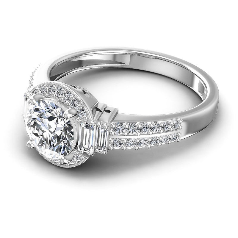Baguette and Round Diamonds 0.75CT Antique Ring in 14KT Rose Gold