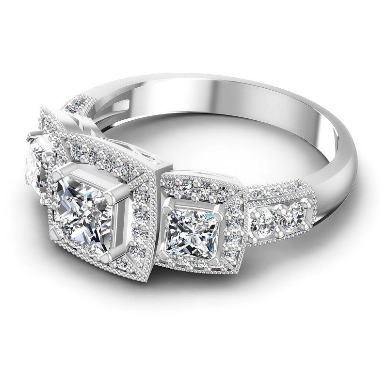 Princess and Round Diamonds 1.55CT Antique Ring in 14KT Rose Gold