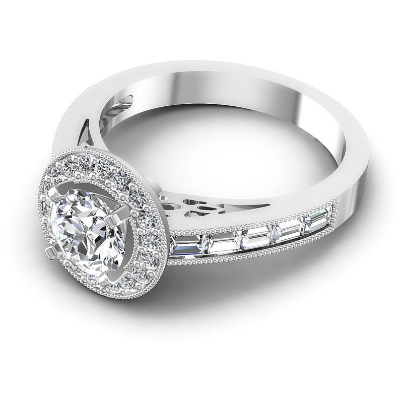 Baguette and Round Diamonds 1.10CT Antique Ring in 14KT Rose Gold