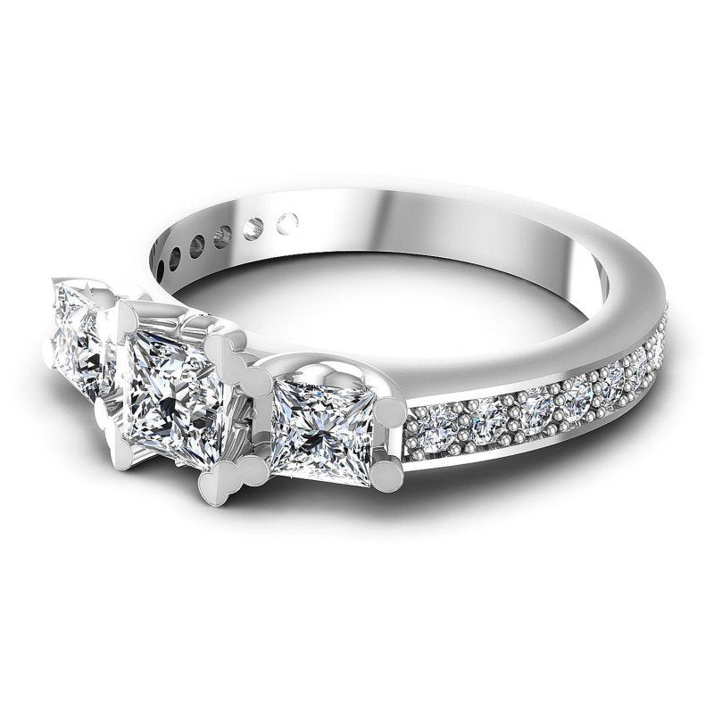 Princess and Round Diamonds 1.01CT Three Stone Ring in 14KT Rose Gold