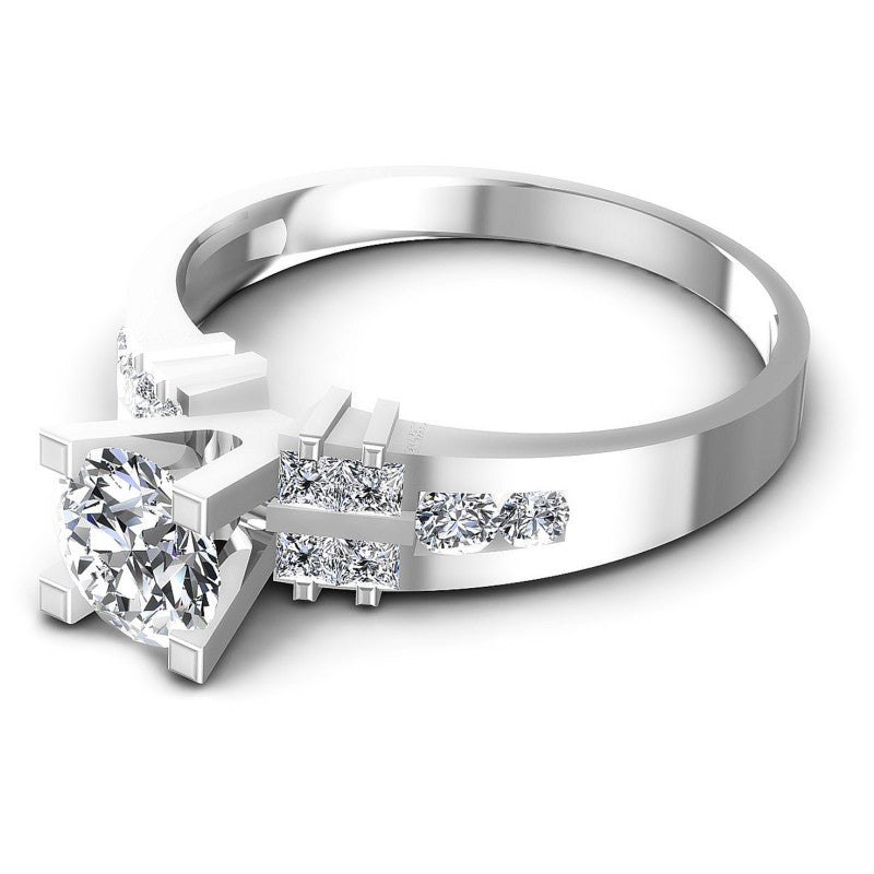Princess and Round Diamonds 0.75CT Engagement Ring in 14KT Rose Gold