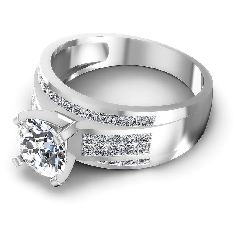 Princess and Round Diamonds 1.30CT Engagement Ring in 14KT Rose Gold