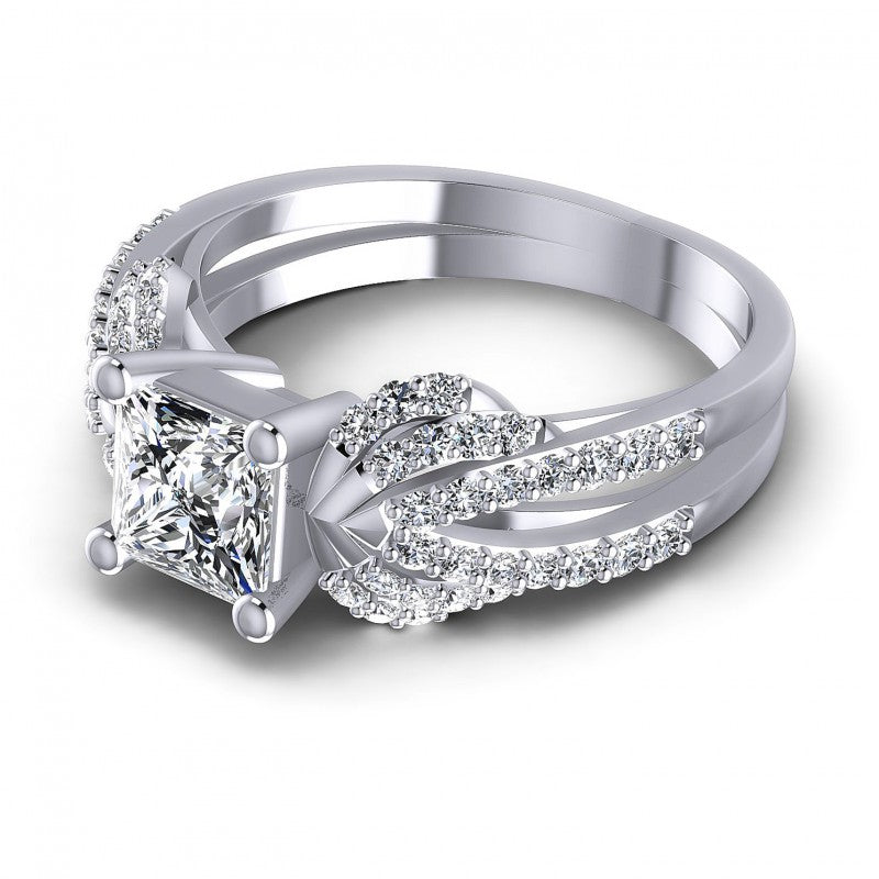 Princess and Round Diamonds 0.85CT Engagement Ring in 14KT Rose Gold