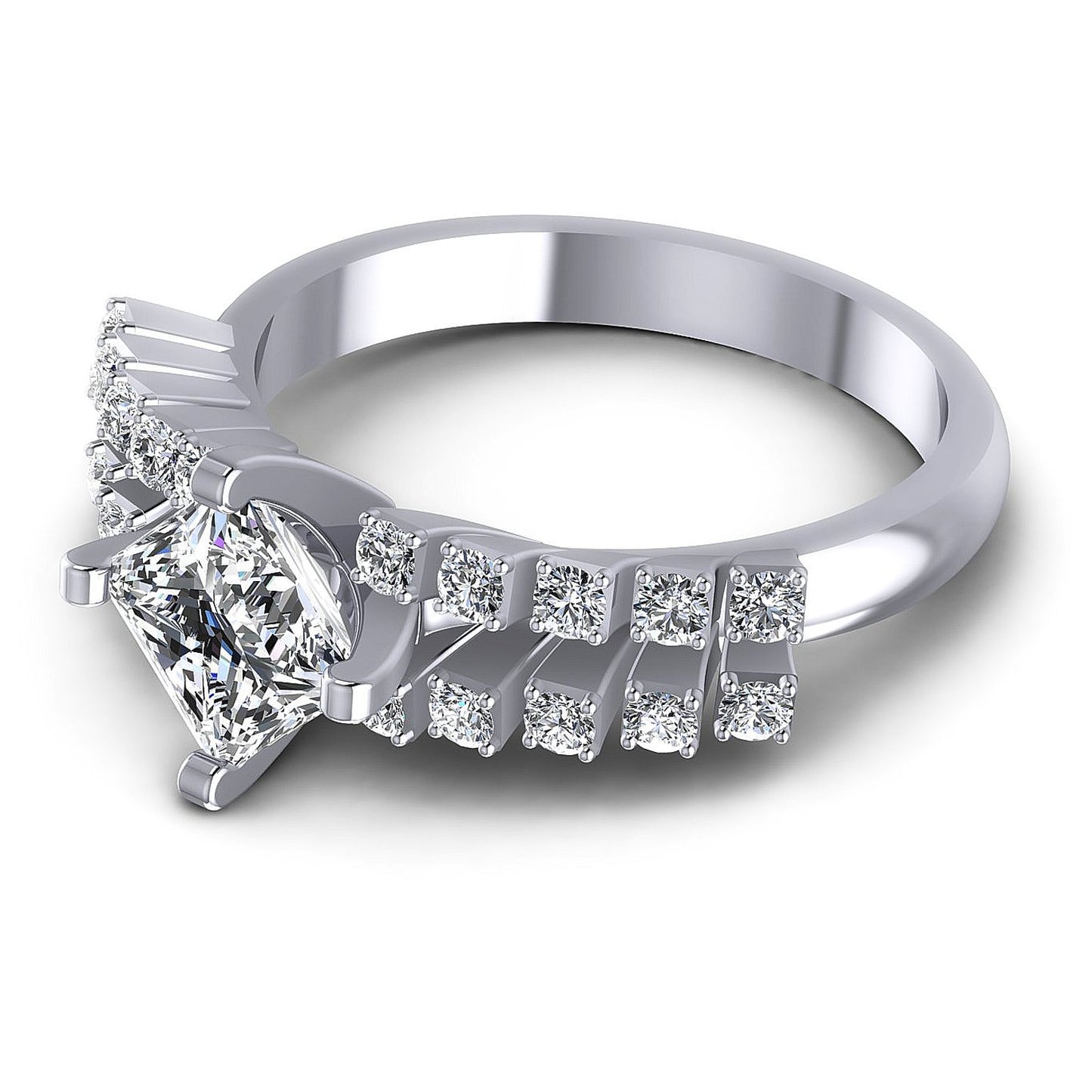 0.70CT Princess And Round  Cut Diamonds Engagement Rings