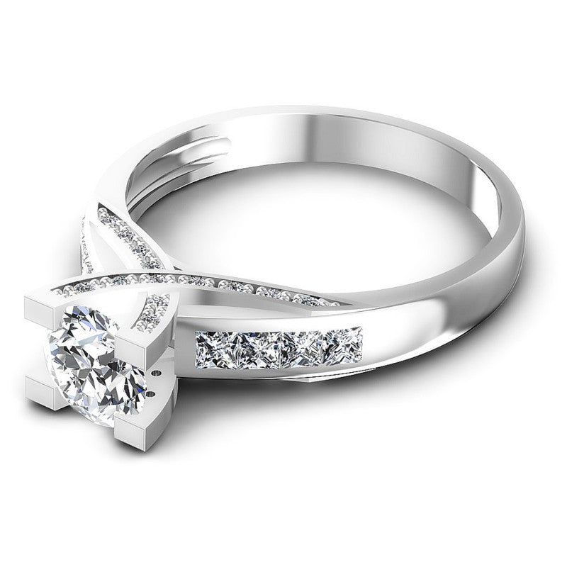 Princess and Round Diamonds 1.00CT Engagement Ring in 14KT Rose Gold