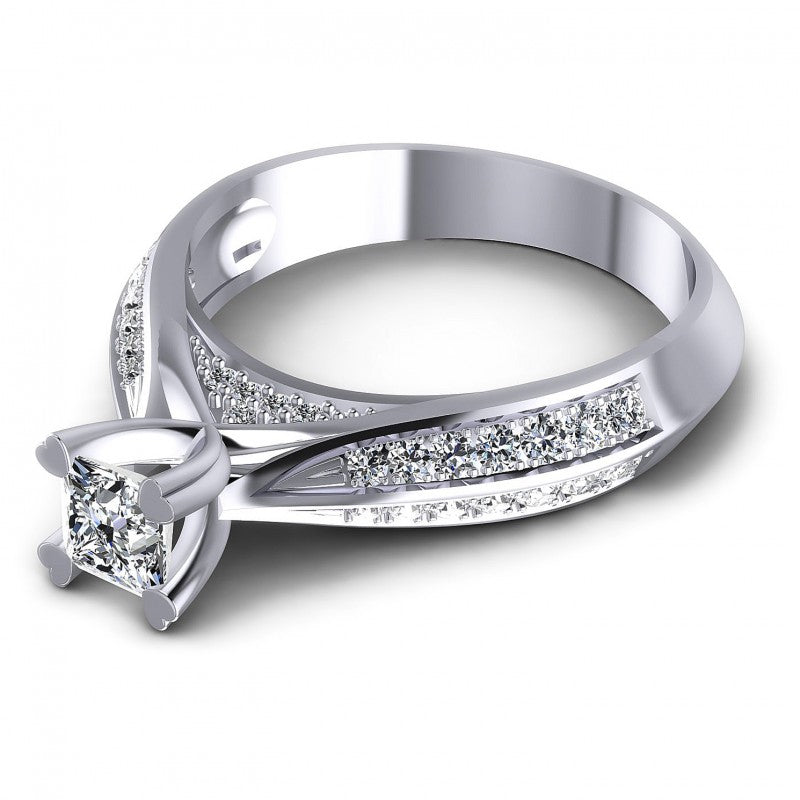 Princess and Round Diamonds 0.70CT Engagement Ring in 14KT Rose Gold