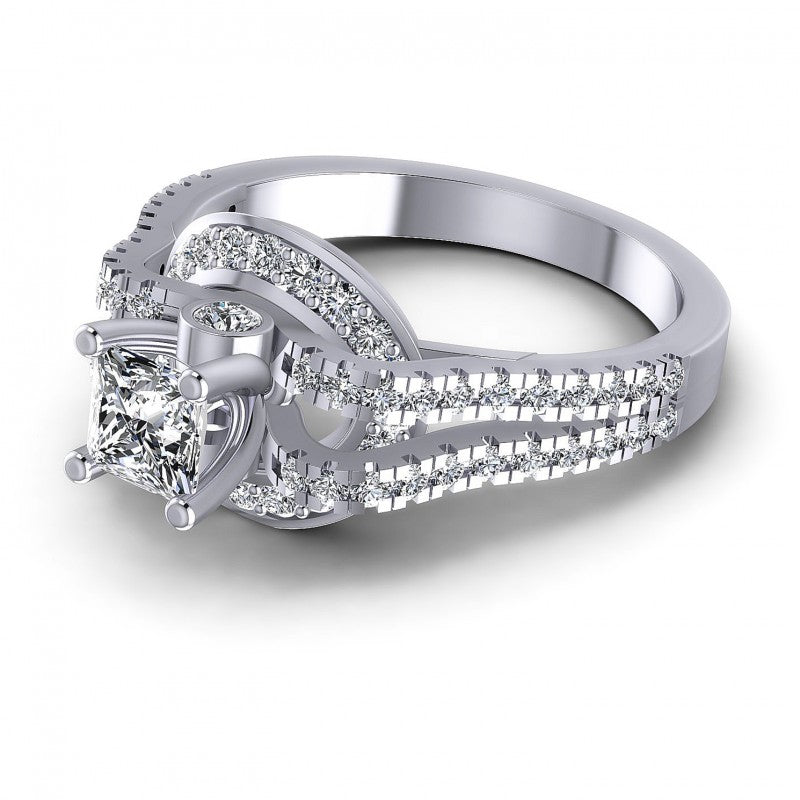 Princess and Round Diamonds 1.00CT Engagement Ring in 14KT Rose Gold