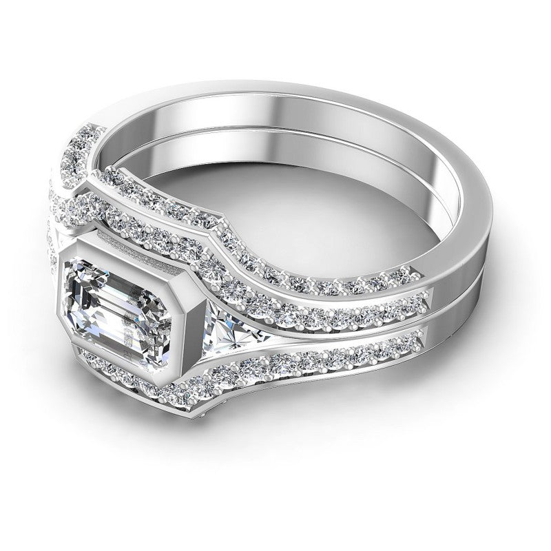 Triangle and Round and Emerald Diamonds 1.15CT Engagement Ring in 14KT Rose Gold