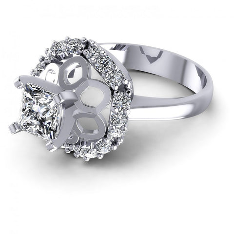 Princess and Round Diamonds 0.85CT Engagement Ring in 14KT Rose Gold