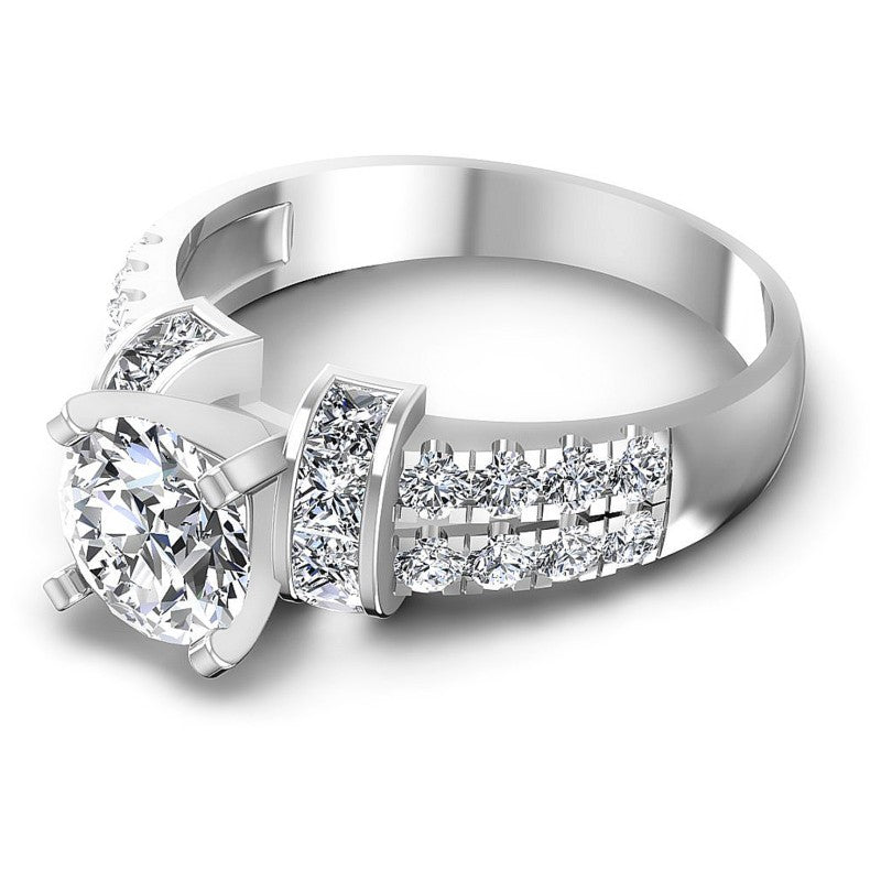 Princess and Round Diamonds 1.45CT Engagement Ring in 14KT Rose Gold