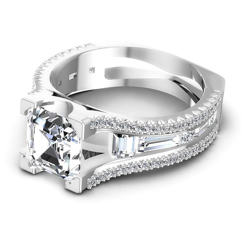 Baguette and Princess and Round Diamonds 1.80CT Engagement Ring in 14KT Rose Gold