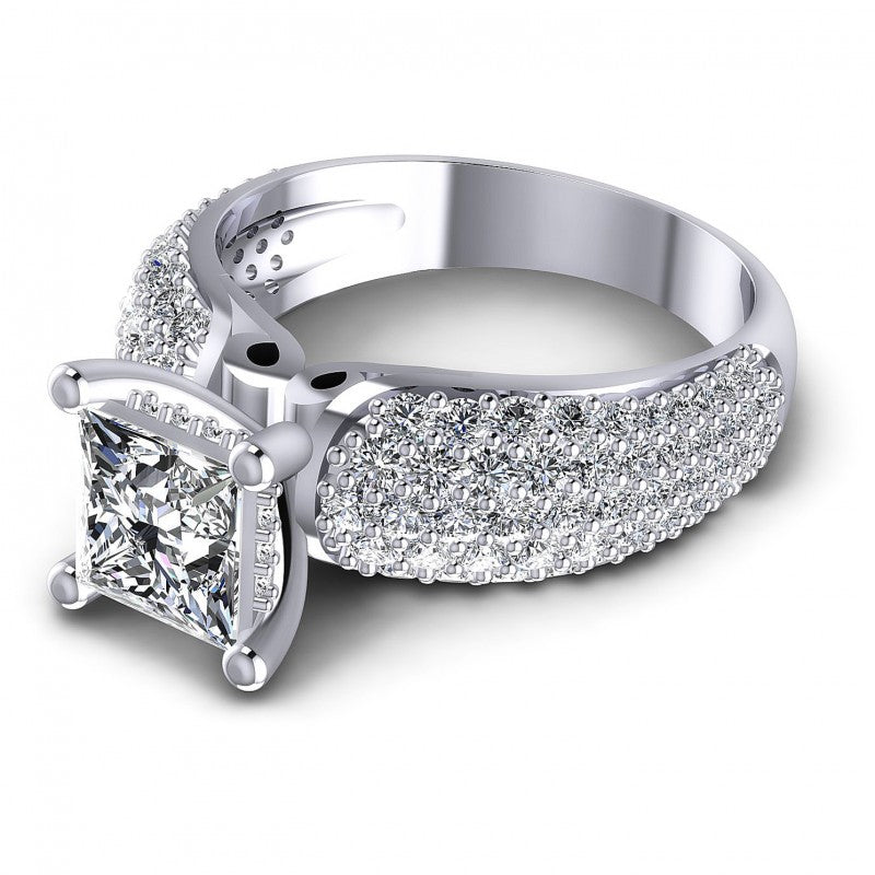 Princess and Round Diamonds 1.35CT Engagement Ring in 14KT Rose Gold