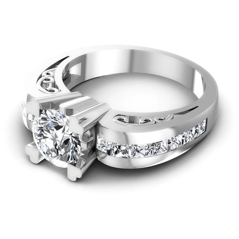 Princess and Round Diamonds 1.35CT Engagement Ring in 14KT Rose Gold