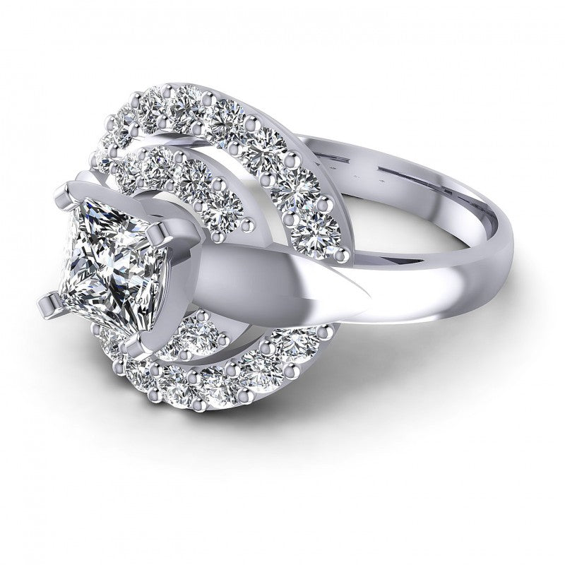 Princess and Round Diamonds 1.25CT Engagement Ring in 14KT Rose Gold